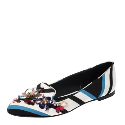 Dolce & Gabbana Multicolor Chevron Printed Fabric Crystal Embellished Pointed Toe Ballet Flats S