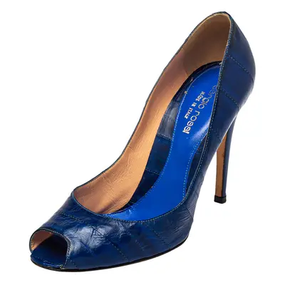 Sergio Rossi Blue Eel Leather Peep Toe Pumps Size 39.5