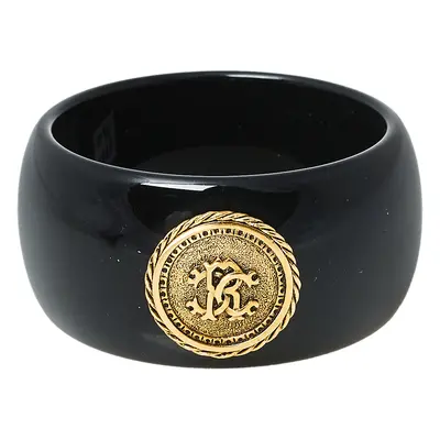 Roberto Cavalli Black Medallion Wide Bangle Bracelet