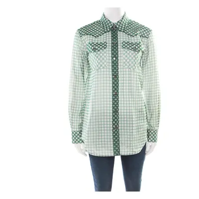 Marc Jacobs Green and White Checked Organza Long Sleeve Shirt