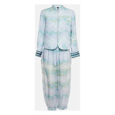 Emporio Armani Blue Abstract Print Silk Pants and Jacket Set