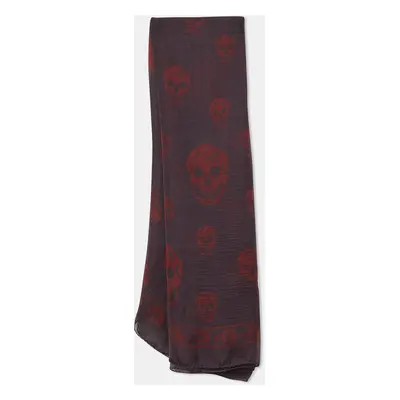 Alexander McQueen Plum Purple Skull Print Silk Scarf