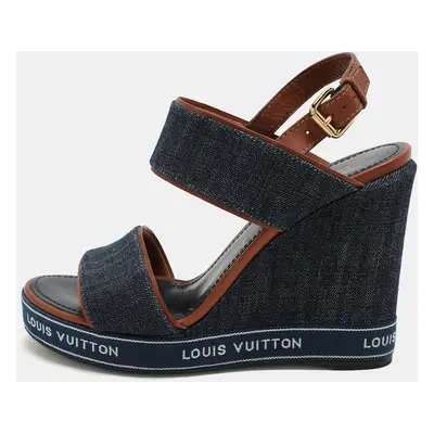 Louis Vuitton Blue Denim Wedge Ankle Strap Sandals Size