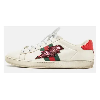 Gucci White Leather and Snakeskin Ace Sneakers Size