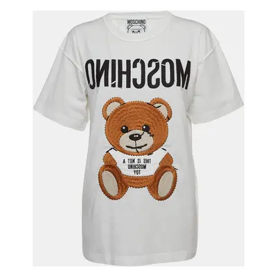 Moschino Couture White Embroidered Teddy Bear Cotton T-Shirt