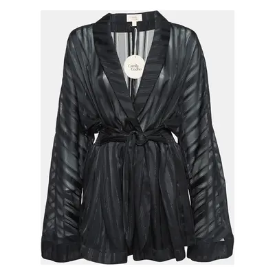 Camila Coelho Black Stripe Lurex Satin Amelia Playsuit