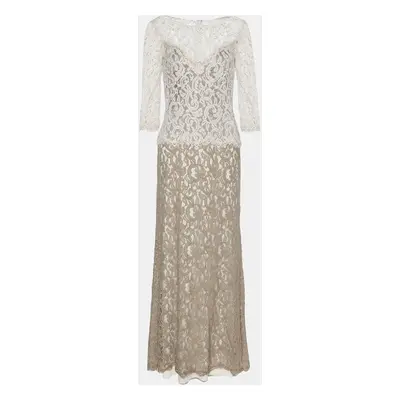 Tadashi Shoji Beige Lace Mermaid Cut Gown