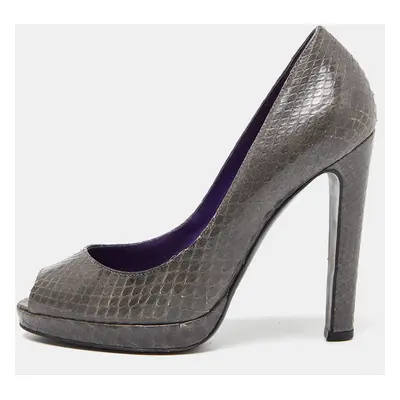 Sergio Rossi Grey Watersnake Leather Peep Toe Pumps Size 36.5