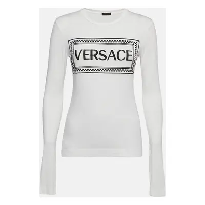 Versace White Logo Print Jersey Long Sleeve T-Shirt