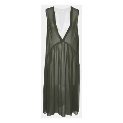 Sandro Olive Green Chiffon Riham Overlay Dress