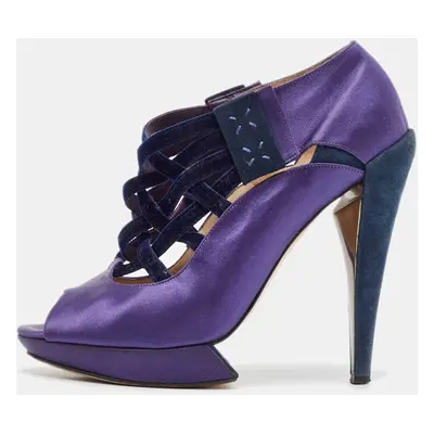 Nicholas Kirkwood Purple/Black Satin and Velvet Ankle Strap Sandals Size