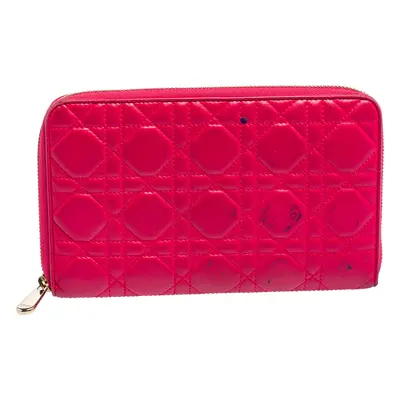 Dior Pink Cannage Leather Zip Around Organizer Wallet