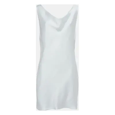 Norma Kamali White Satin Cowl Neck Mini Dress