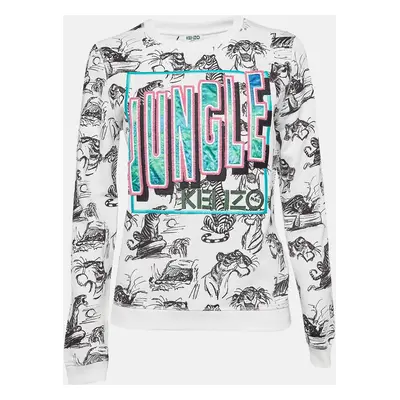 Kenzo White Jungle Embroidered Cotton Knit Crew Neck Sweatshirt