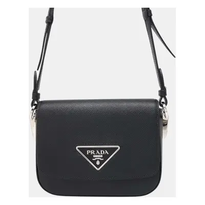 Prada Black Saffiano Leather Identity Shoulder Bag