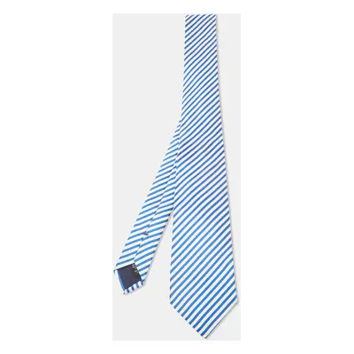 Ermenegildo Zegna White/Blue Striped Silk Satin Tie