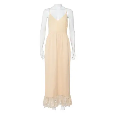 Chloe Vintage Beige Silk & Crepe Paneled Lace Trim Maxi Dress