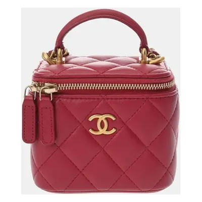 Chanel Pink Lambskin Matelasse Small Vanity Shoulder Bag