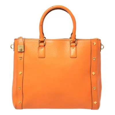 MCM Orange Textured Leather Large Tote