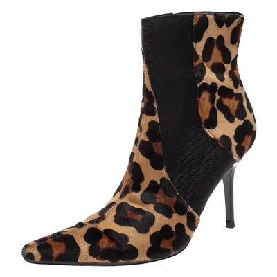 Dolce & Gabbana Animal Print Calf Hair and Elastic Fabric Knife Ankle Boots Size