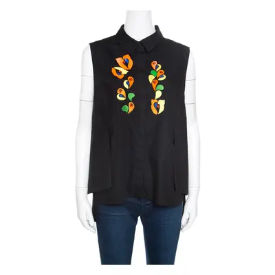 Peter Pilotto Black Embroidered Embellished Cotton Sleeveless Blouse