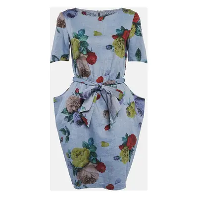 Love Moschino Blue Floral Print Cotton Short Dress