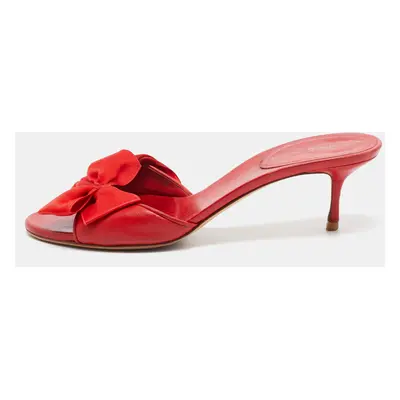 Casadei Red Leather and Fabric Bow Slide Sandals Size