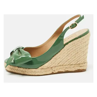 Valentino Green Patent Leather Mena Bow Espadrille Wedge Sandals Size