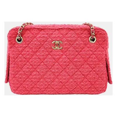 Chanel Pink Leather Tweed Camera Shoulder Bag