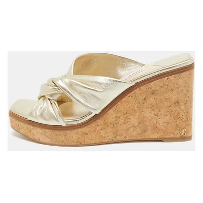 Jimmy Choo Gold Leather Narisa Wedge Sandals Size