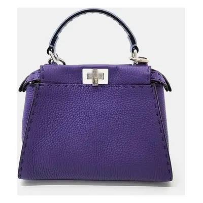 Fendi Purple Leather Selleria Mini Peekaboo Iconic Satchel Bag