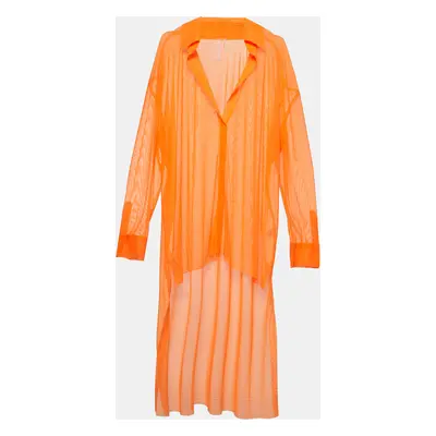 Norma Kamali Orange Mesh Hi Low Oversized Sheer Shirt