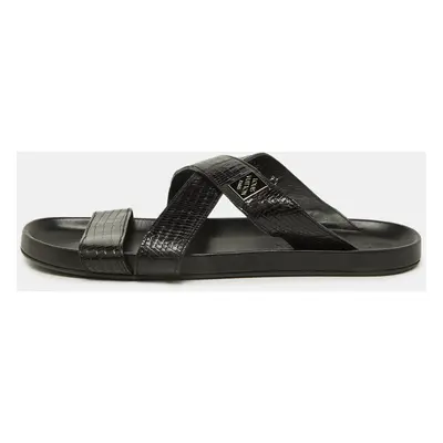 Louis Vuitton Black Lizard Leather Criss Cross Flat Sandals 43.5