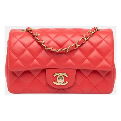 Chanel Red Mini Rectangular Classic Lambskin Single Flap