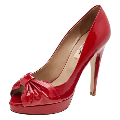 Valentino Red Patent Leather Bow Peep Toe Pumps Size