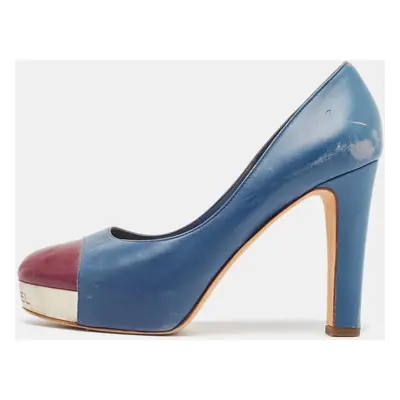 Chanel Blue/Burgundy Leather Platform Pumps Size 39.5