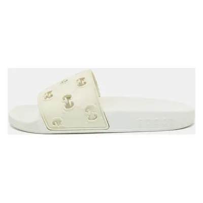 Gucci White GG Laser Cut Rubber Pool Slides Size