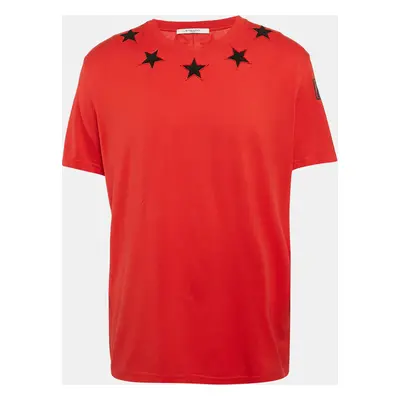 Givenchy Red Printed Cotton Star Applique T-Shirt