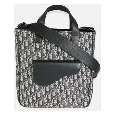 Dior Canvas and Leather Oblique Jacquard Saddle Tote Bag