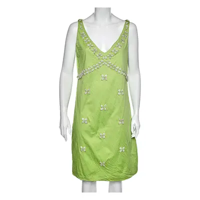 Moschino Cheap & Chic Green Cotton Shell Appliqué Sleeveless Dress