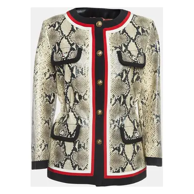 Gucci Cream Snake Printed Leather Jacket