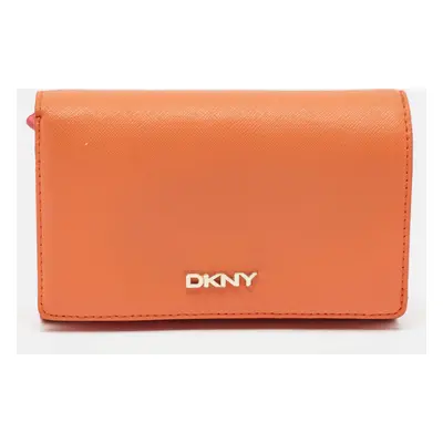 Dkny Orang/Pink Leather French Flap Wallet