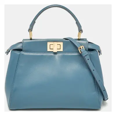 Fendi Blue Leather Mini Peekaboo Top Handle Bag