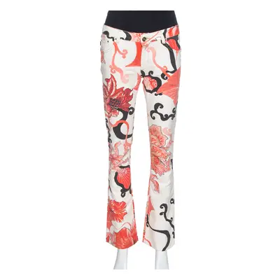 Just Cavalli Red Floral Print Cotton Flared Jeans