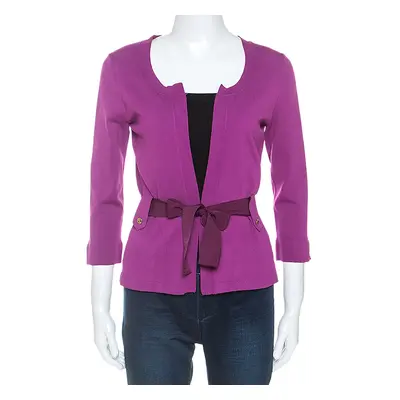 CH Carolina Herrera Purple Stretch Knit Belted Cardigan