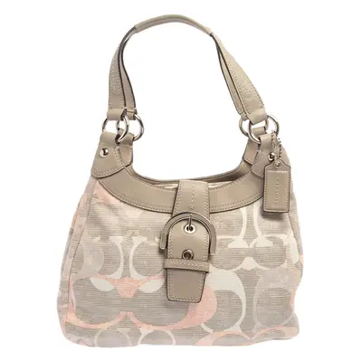 Coach Tri Color Signature Fabric and Leather Hobo