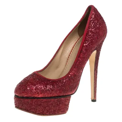 Charlotte Olympia Red Glitter Priscilla Platform Pumps Size 38.5