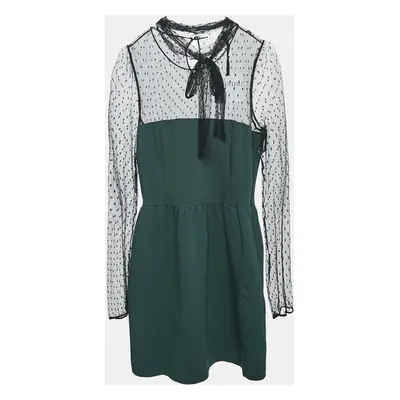 RED Valentino Green/Black Jersey and Lace High Neck Mini Dress