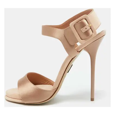 Paul Andrew Beige Satin Kalida Ankle Strap Sandals Size