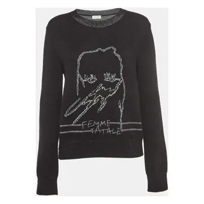 Saint Laurent Black/Metallic Femme Fatale Wool Blend Sweater